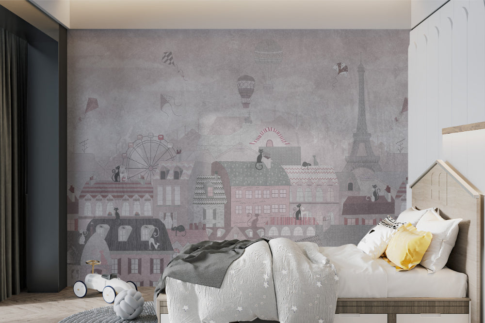 Eiffel Tower and Cats Wall Mural