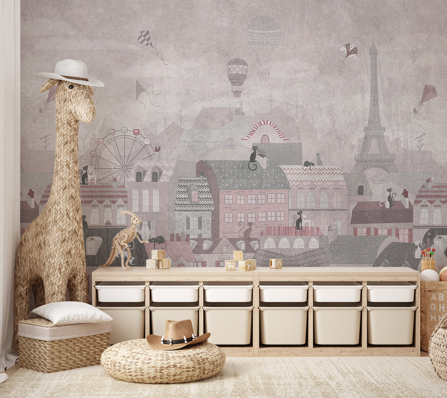 Eiffel Tower and Cats Wall Mural
