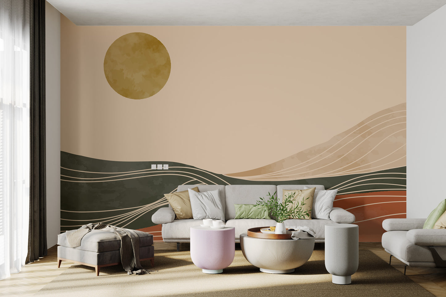 Scandinavian-style sunrise wall mural
