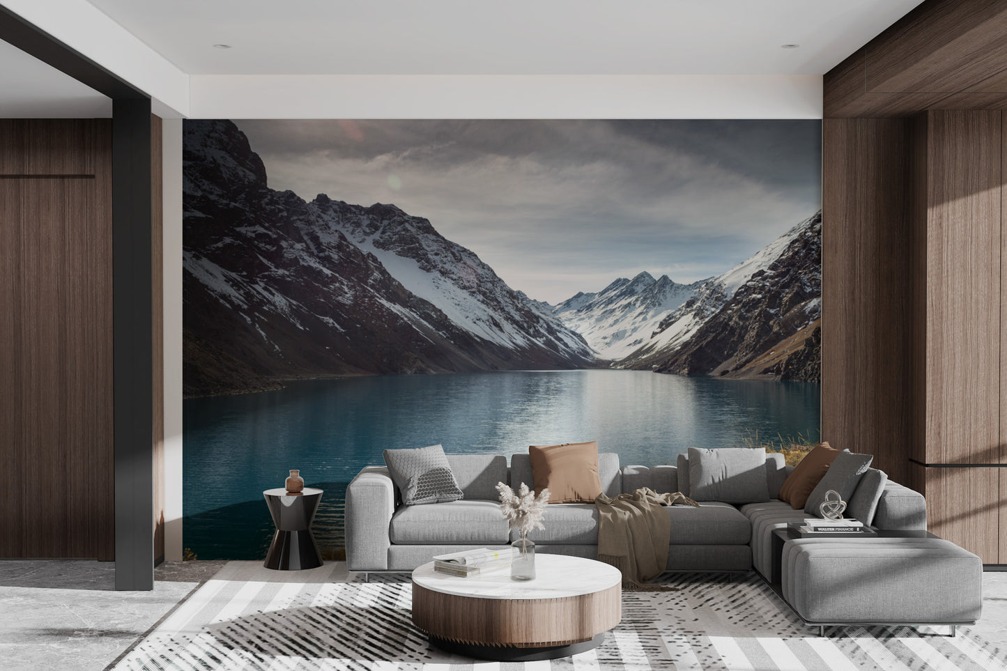Snow-capped mountain lake scenic wallpaper
