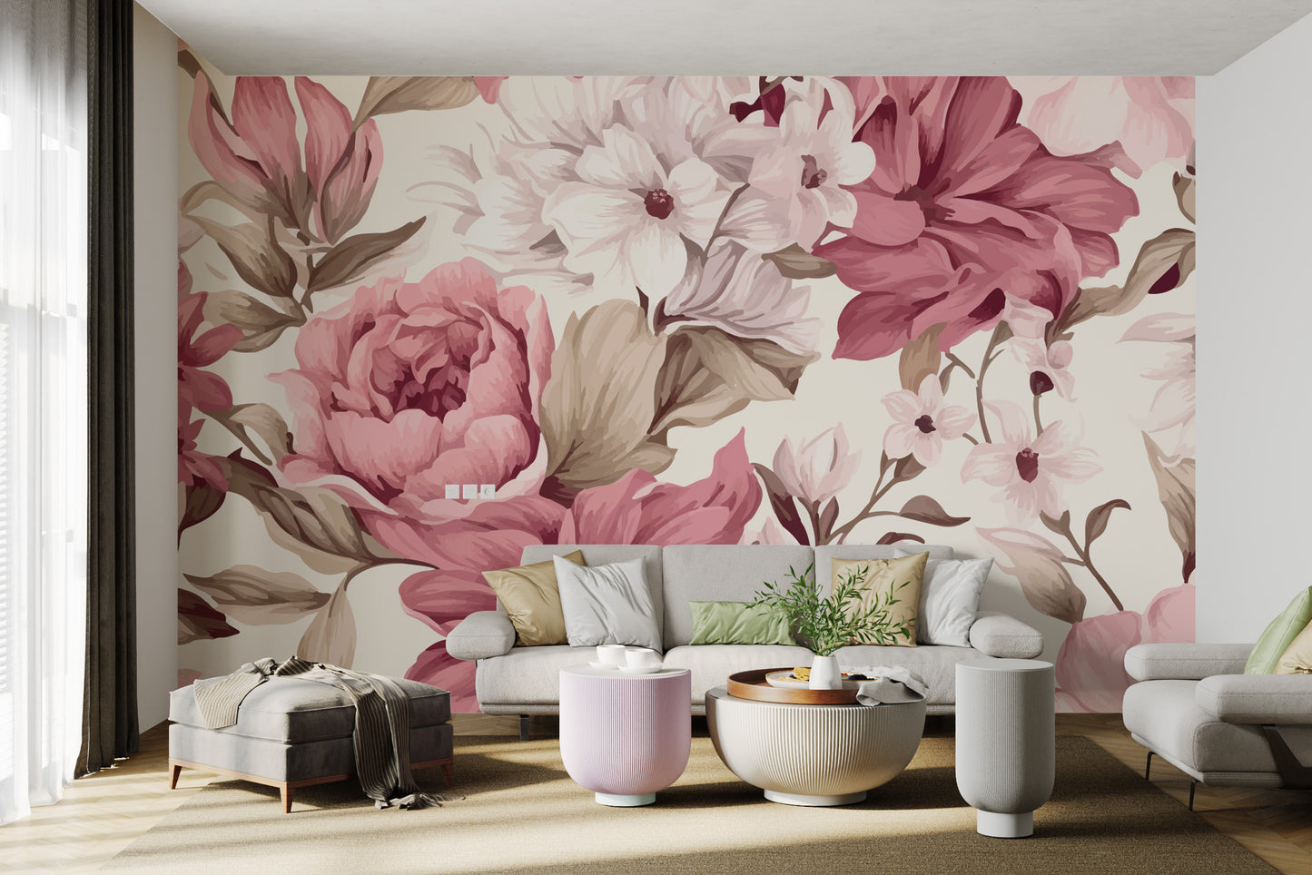 Vintage Pink Floral Wallpaper