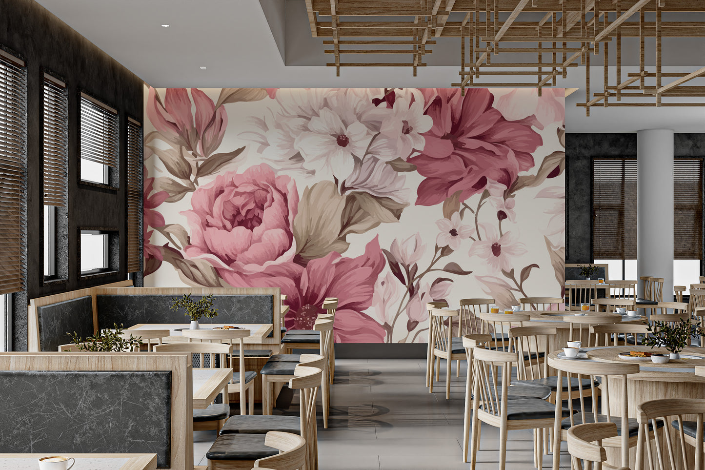 Soft pink floral wallpaper for bedroom or living room
