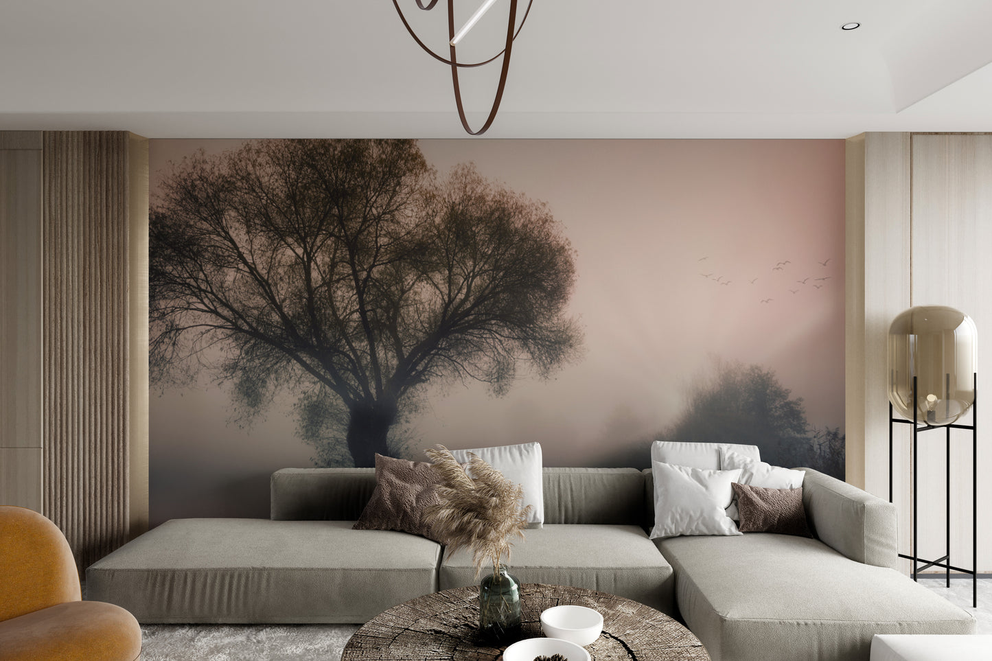 Calm water reflection wallpaper with a solitary tree
