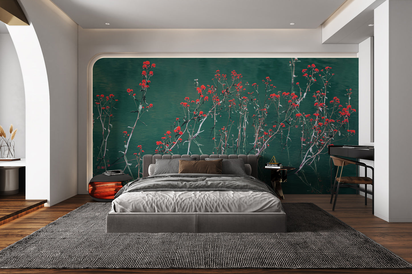 Floating flower reflection wallpaper with artistic touch