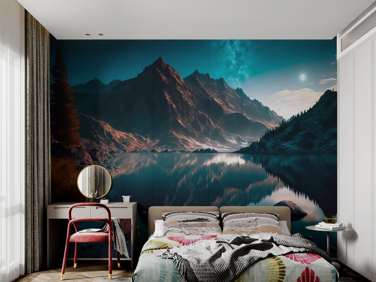 Dreamy galaxy and mountain wallpaper for bedrooms