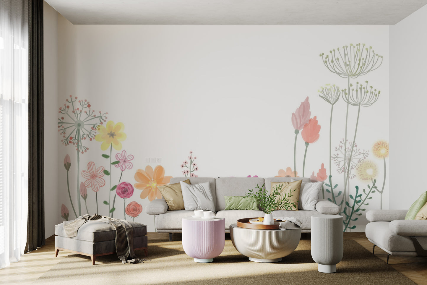 Vintage botanical wallpaper with watercolor effect
