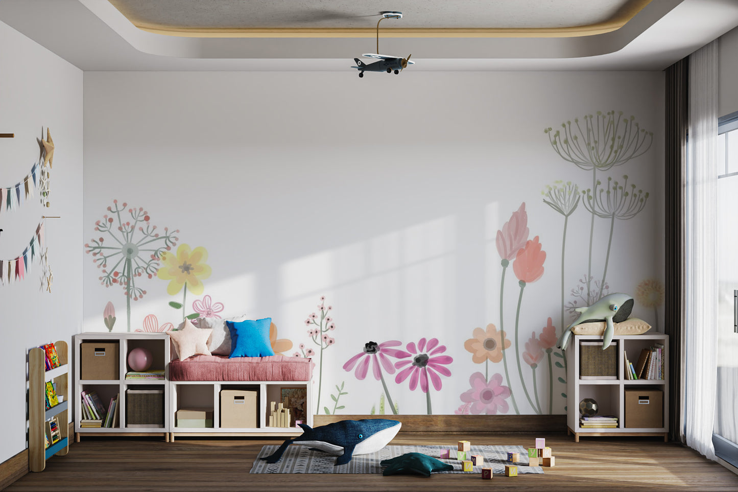 Soft pastel wildflower wallpaper with airy details