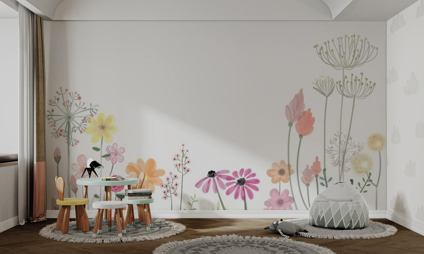 Nature-inspired botanical wallpaper with flowers