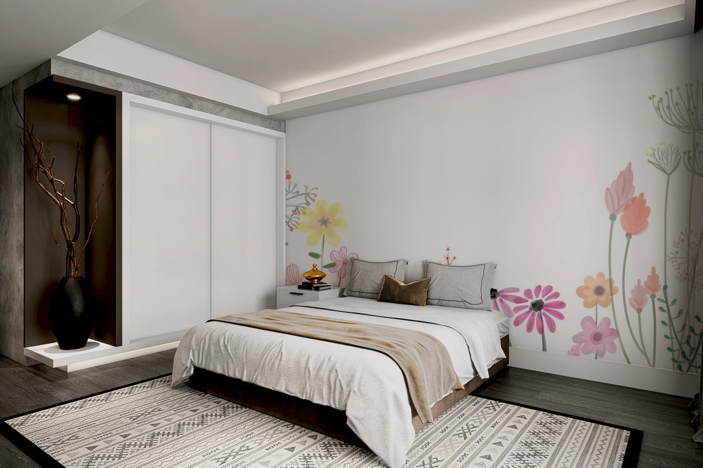 Whimsical wildflower wallpaper with light tones