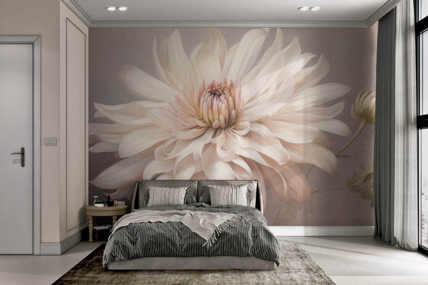 Beautiful dahlia bloom wallpaper with soft hues