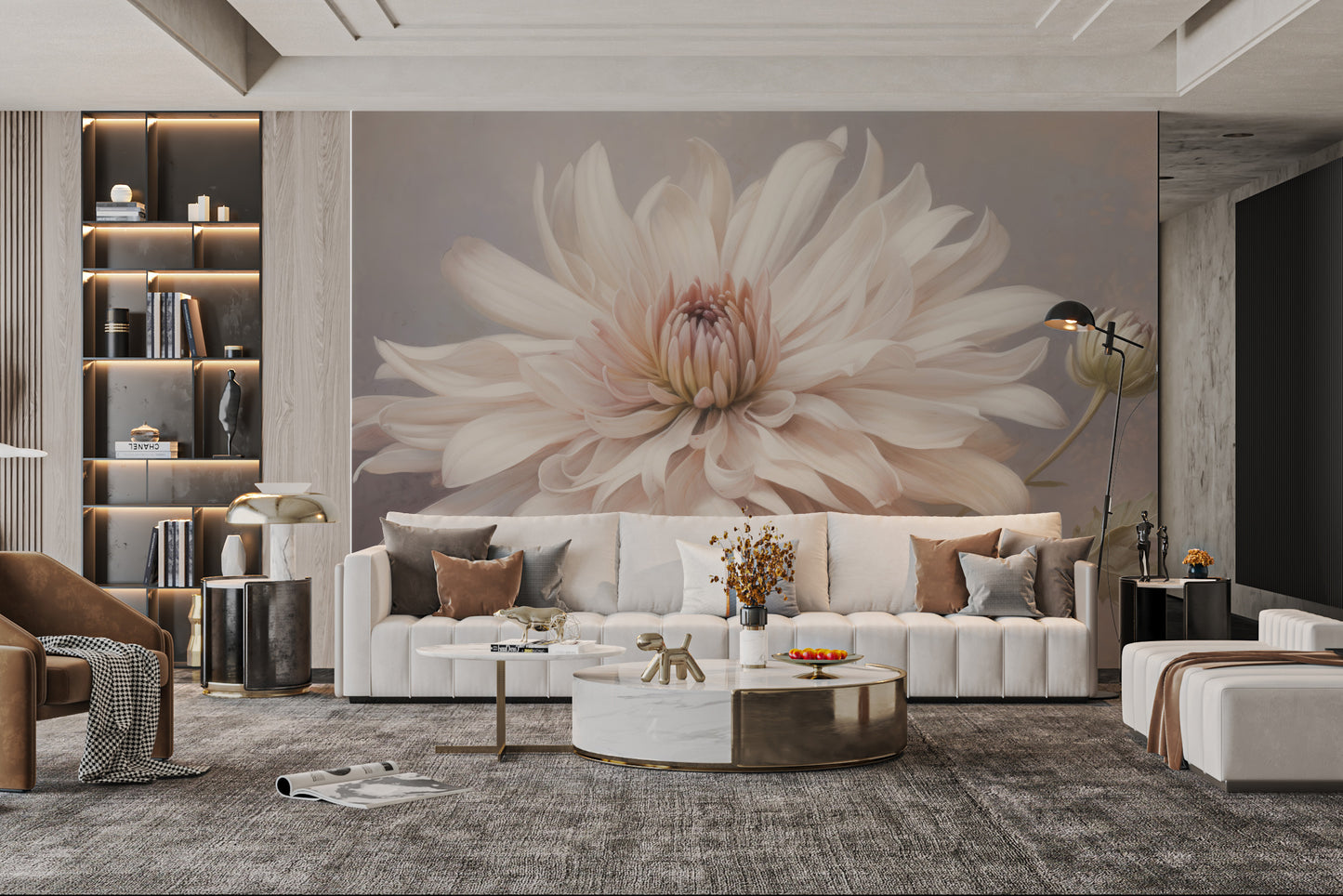 Nature-inspired blush dahlia flower wall covering