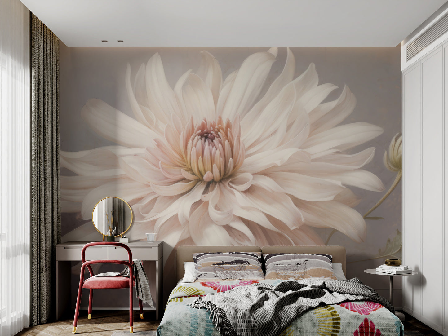 Chic floral wallpaper with soft pink dahlia details