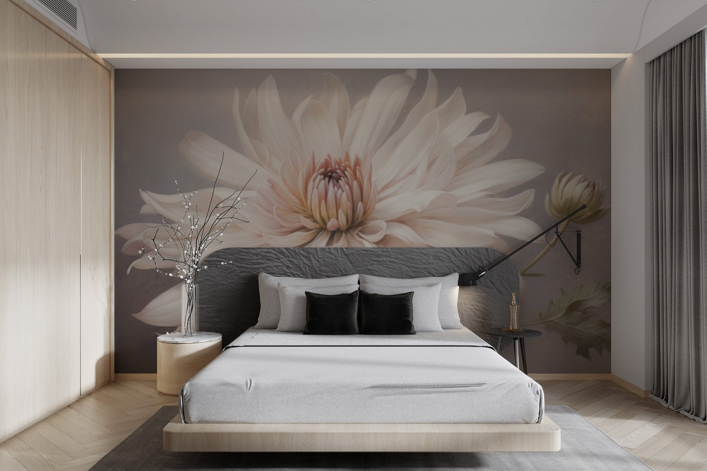 Elegant blush dahlia wallpaper for modern interiors