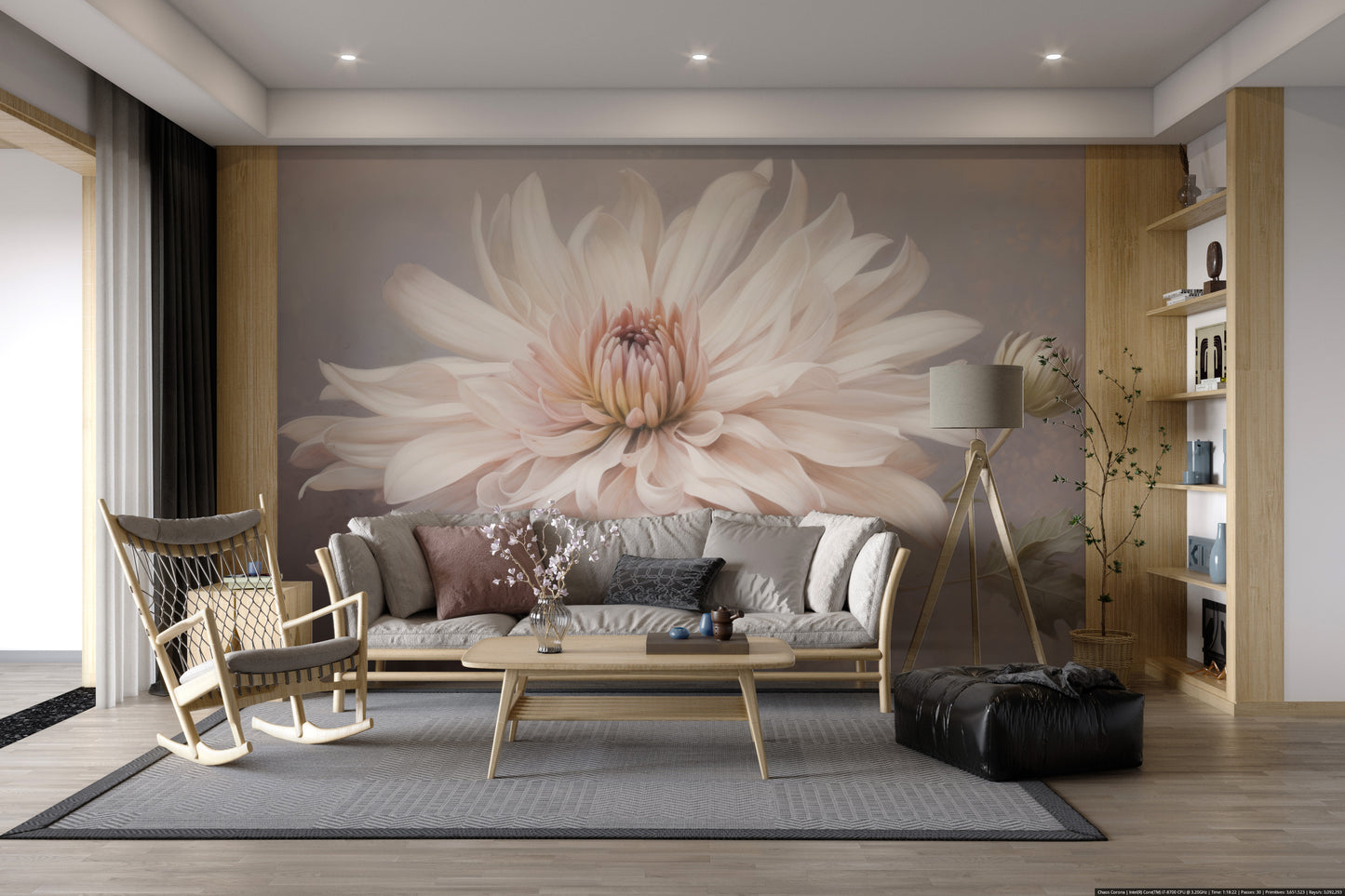 Timeless dahlia flower wallpaper in blush tones