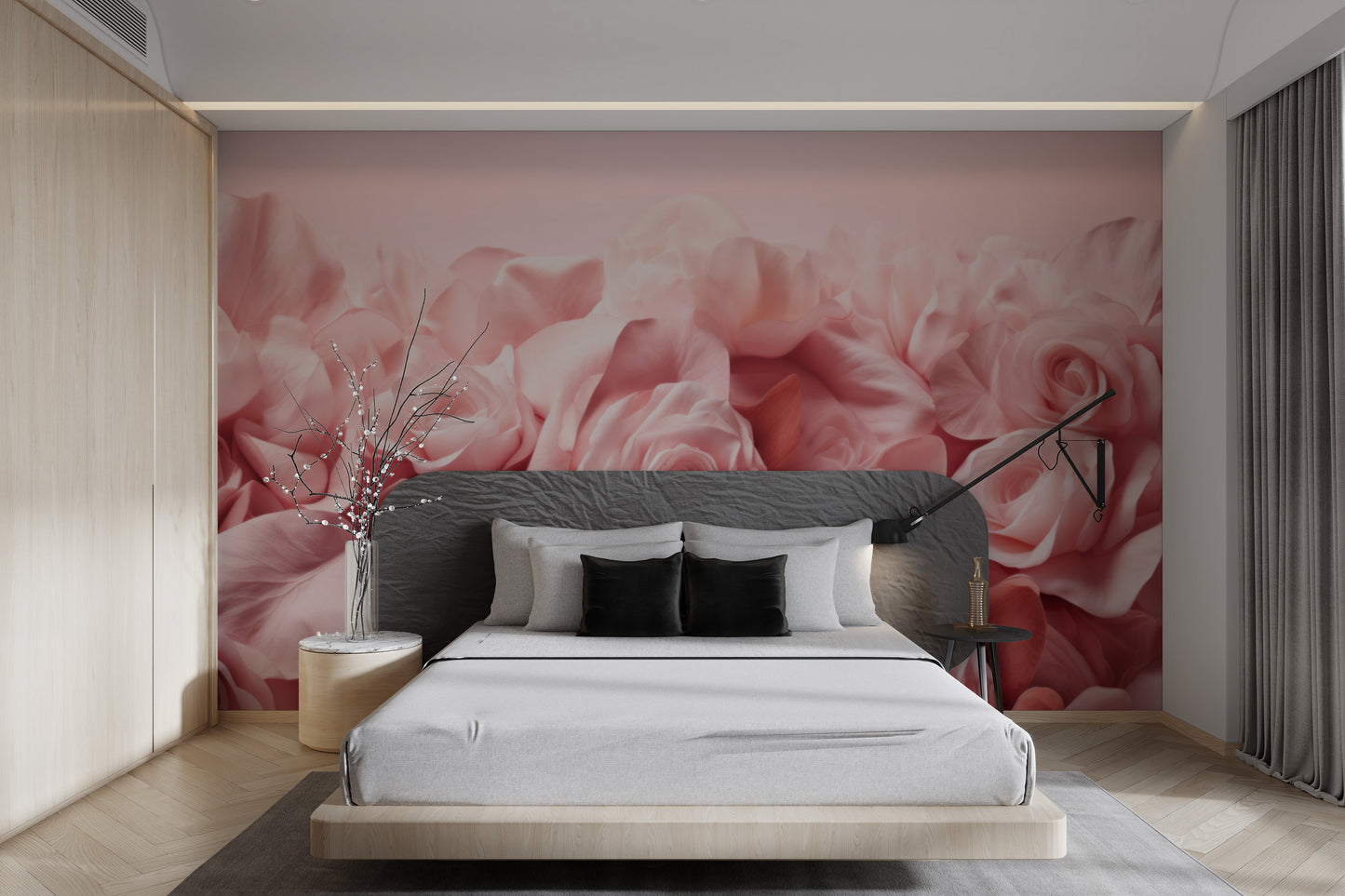 Luxury pink rose wallpaper with delicate floral details