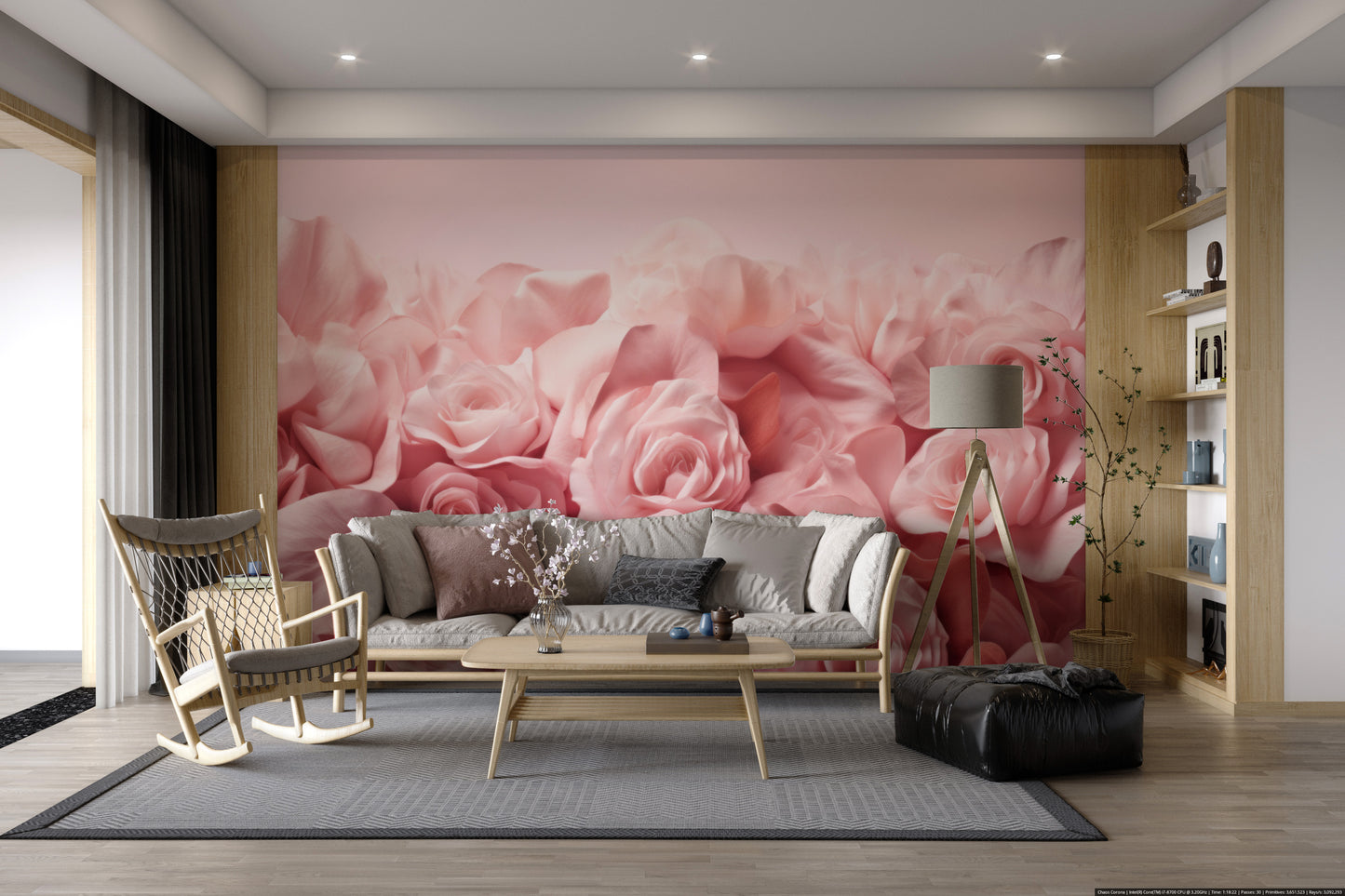 Pastel pink roses wallpaper for elegant interior walls