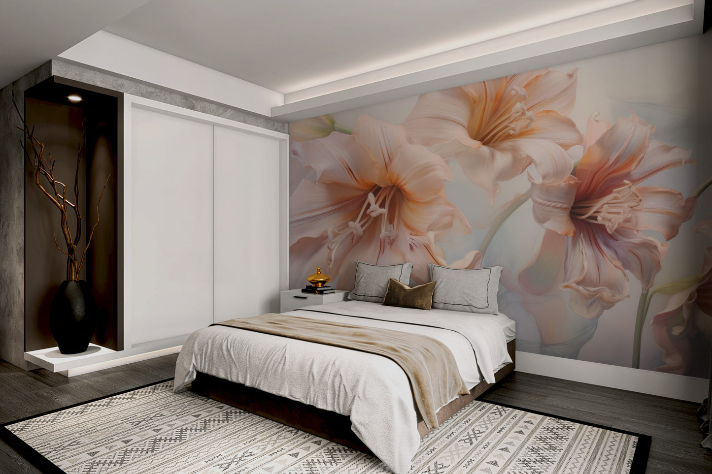 Watercolor floral wallpaper with graceful pink lilies