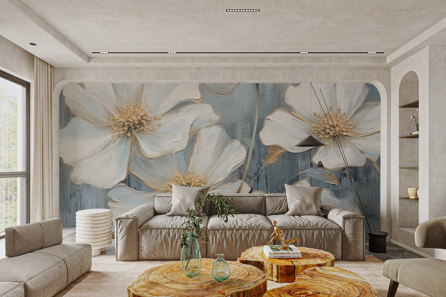 Elegant flower mural featuring delicate white blooms