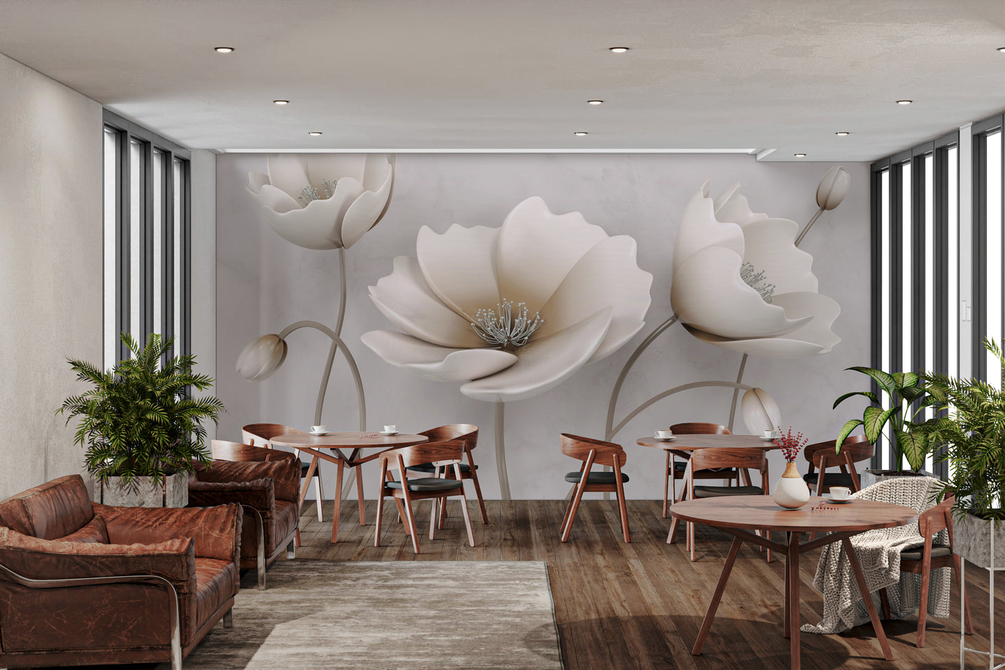 Sophisticated floral wallpaper with marble texture