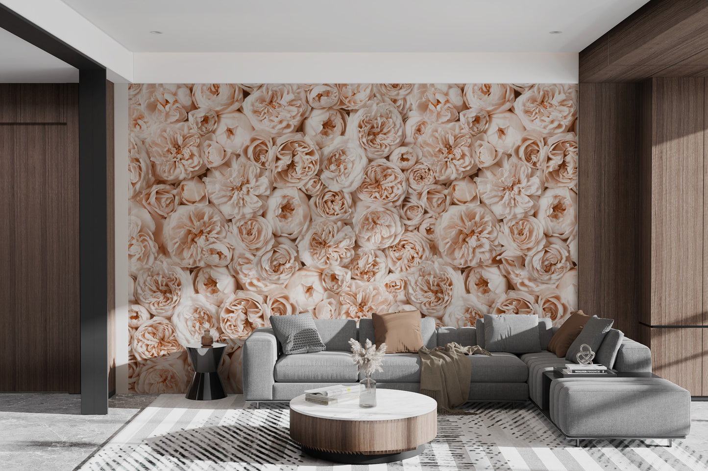 Vintage peach floral wallpaper with soft rose pattern