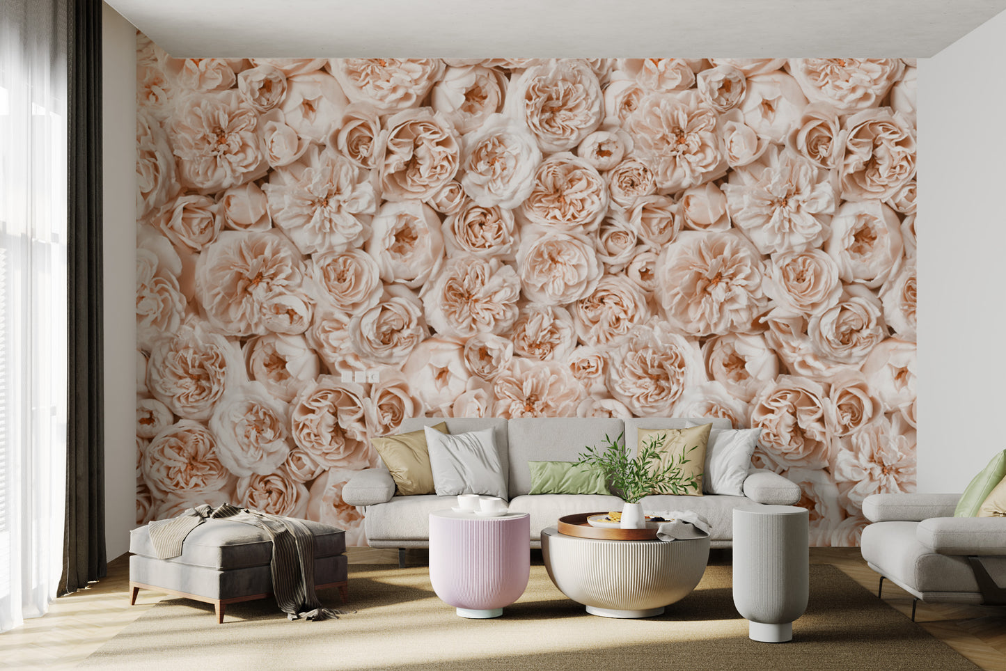Elegant peach and ivory rose wallpaper for walls