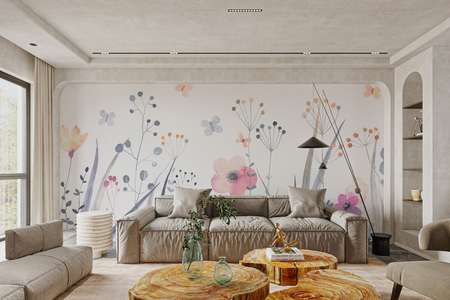 Watercolor botanical floral wallpaper with wildflowers