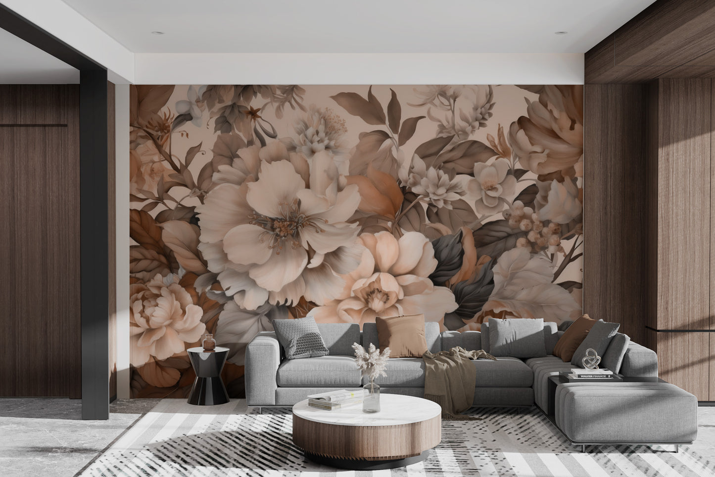 Classic botanical wallpaper with soft floral arrangements