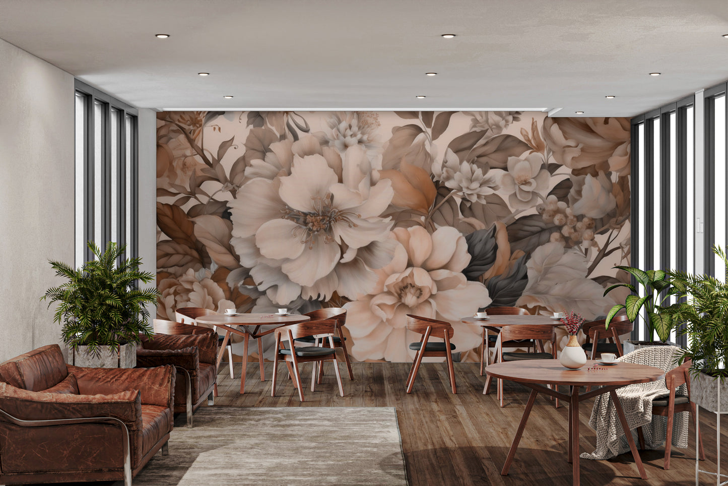 Neutral tone floral design with classic flower prints