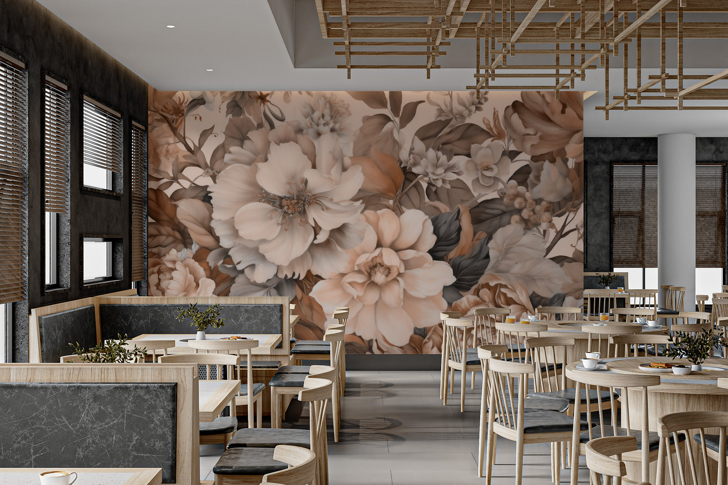 Luxury botanical wallpaper in warm earthy hues