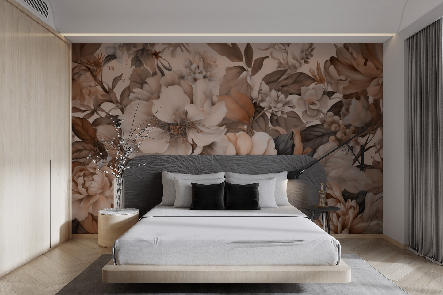 Romantic vintage floral pattern with detailed botanicals