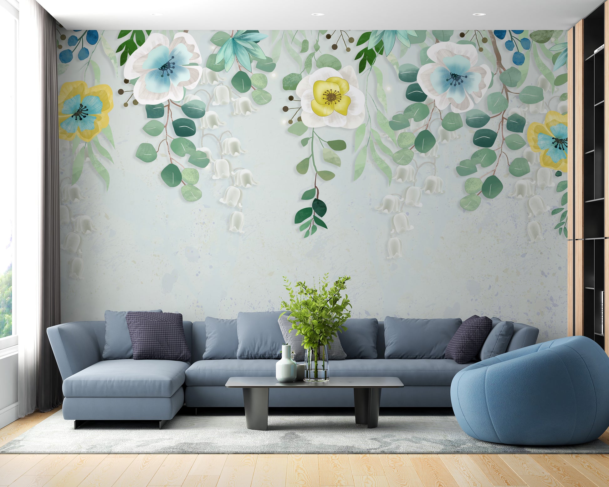 Premium Flourishing Blossoms Wall Veil Mural Wallpaper