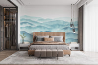Indigo Blue Wave Pattern Wallpaper Mural