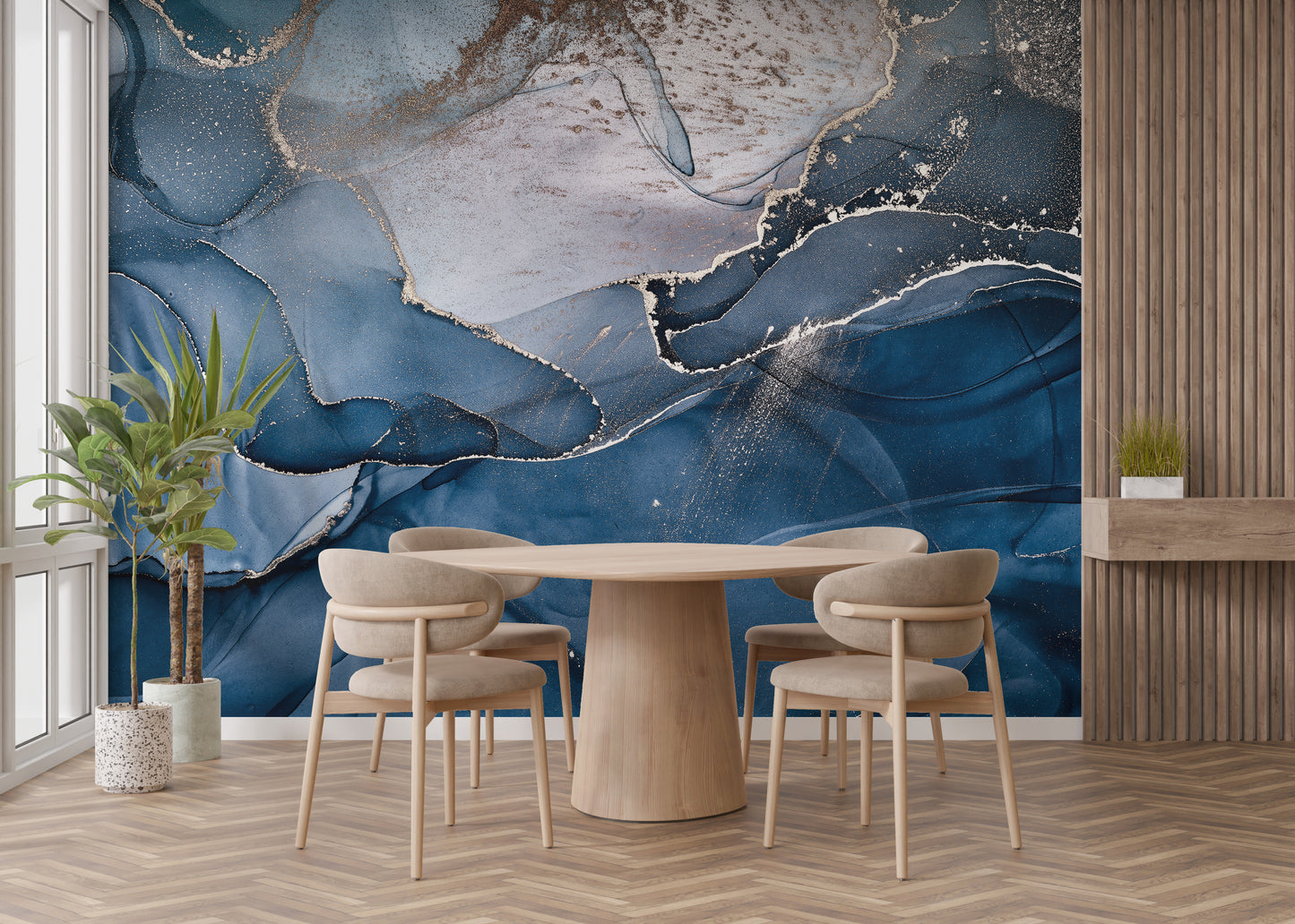 Dark Blue Faux Marble Wallpaper Mural Art