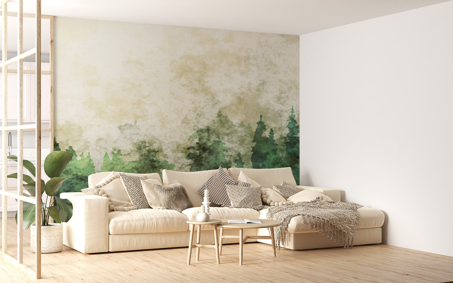 Watercolor Misty Forest Elegance Wallpaper Mural Art