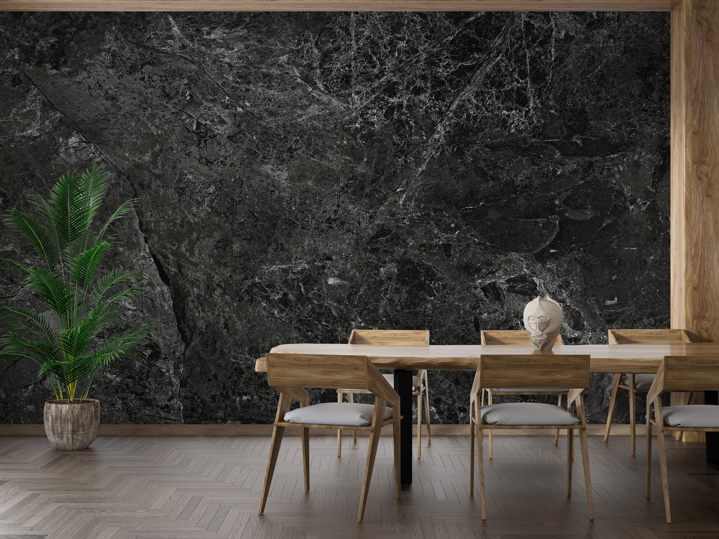 Modern Black Granite Reflections Wallpaper Mural
