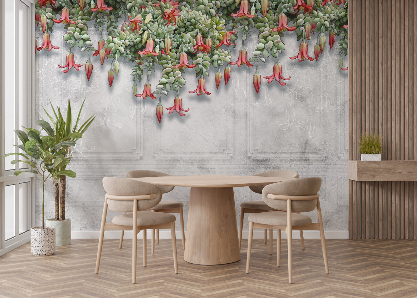 Tropical Blooms Wallpaper Mural on textured concrete
