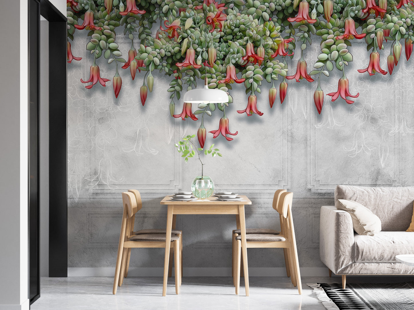 Tropical Blooms on Concrete Wallpaper Mural for charm