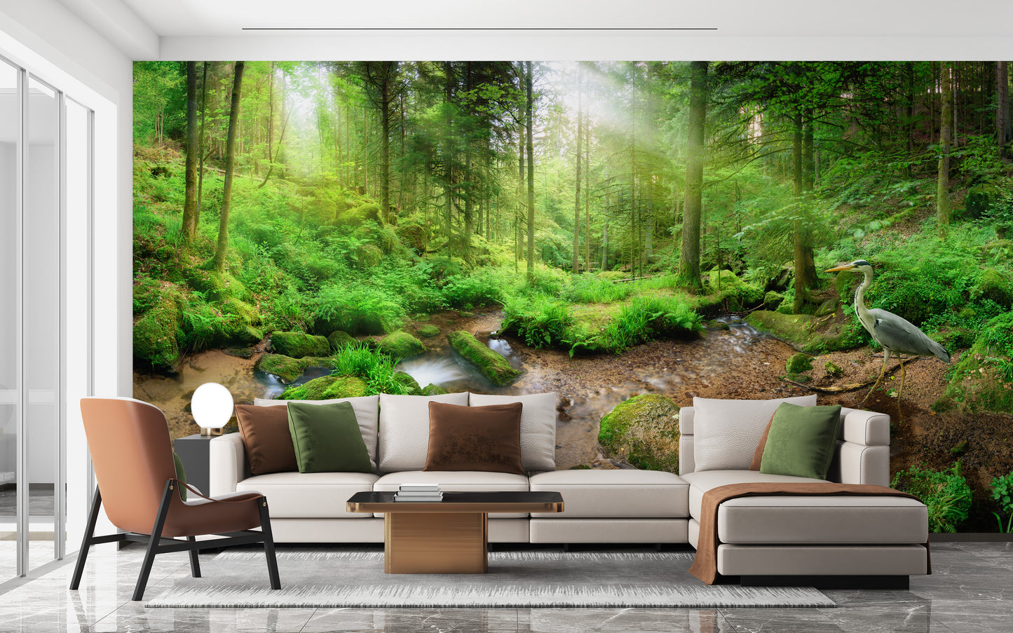 Ethereal Heron in Green Paradise Mural for nature lovers