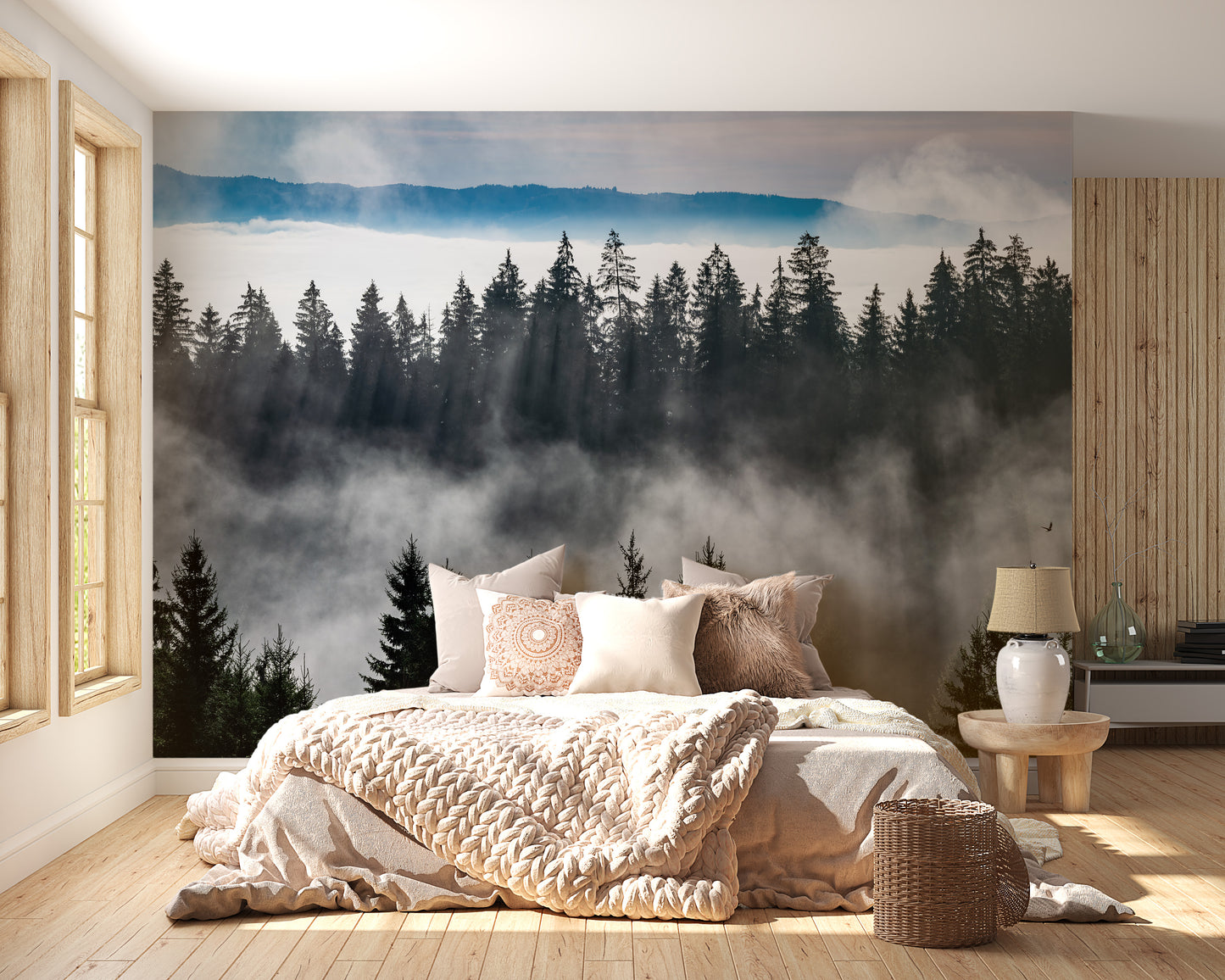 Mountain Mist Landscape Wall Mural for Peaceful Walls
