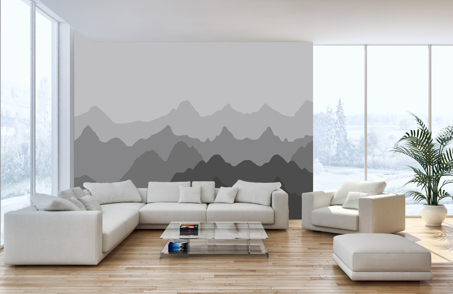 Grey Mountain Shadows Wall Mural for Peaceful Ambiance