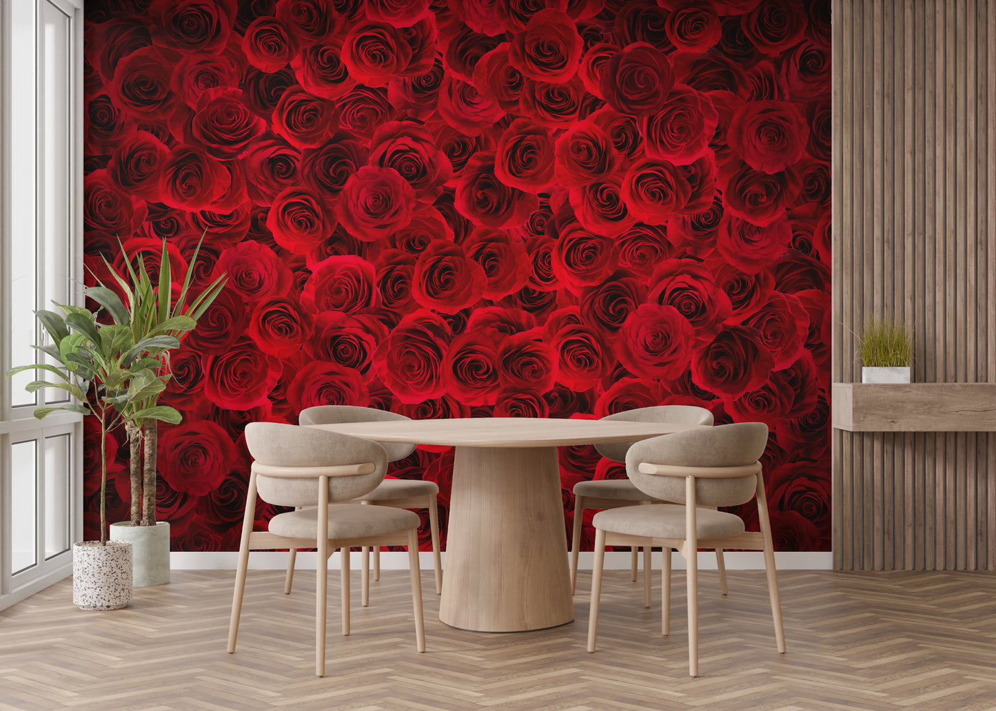 Fiery Rose Bouquet Peel and Stick Wallpaper Design