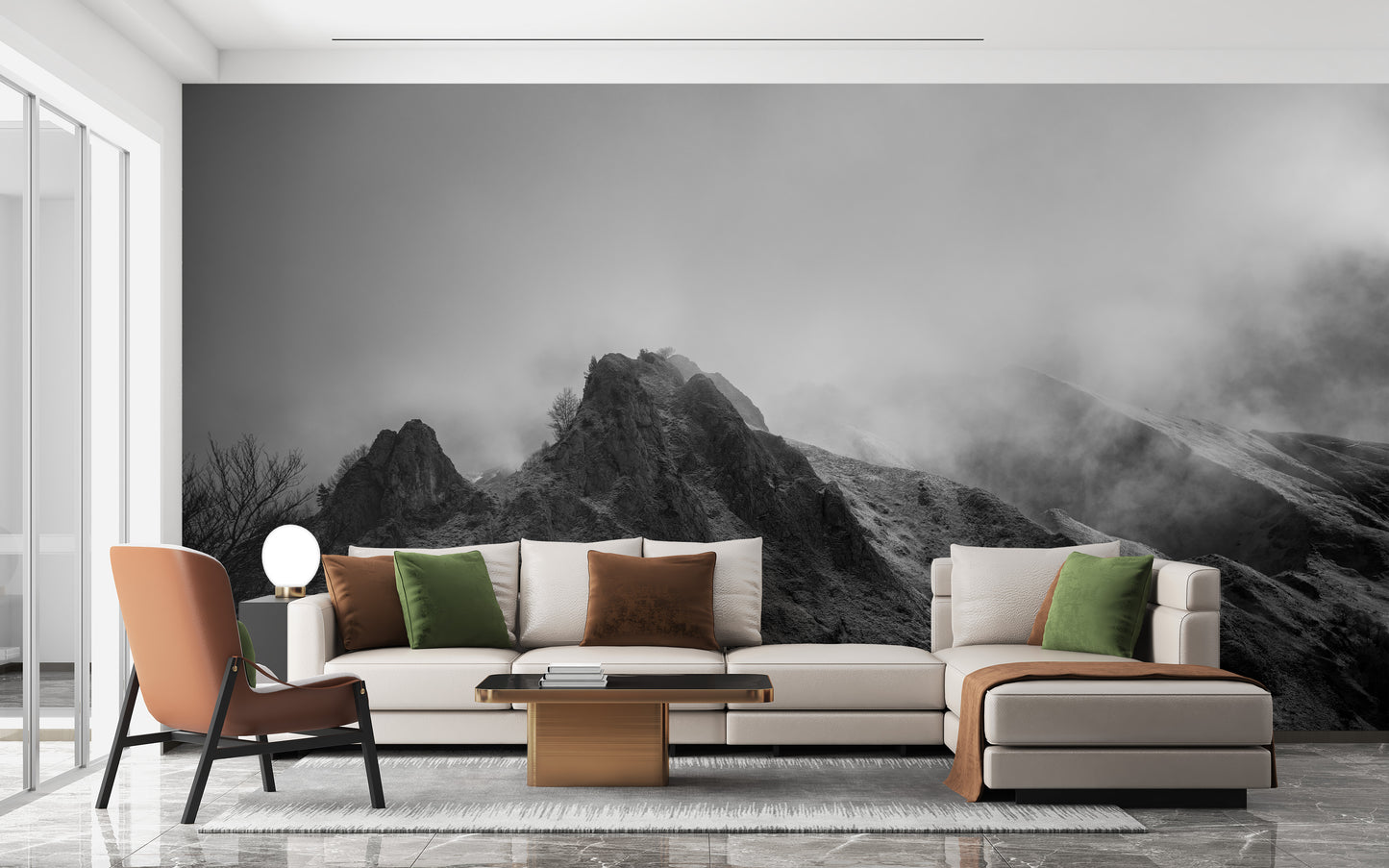 Cloudy Skies Over Peaks Wall Art Mural