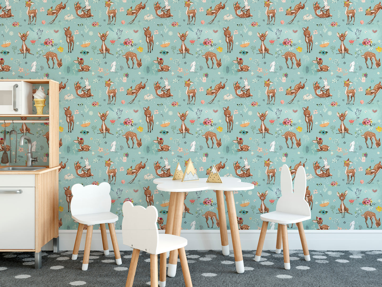 Deer and Hare Playful Wallpaper Mural