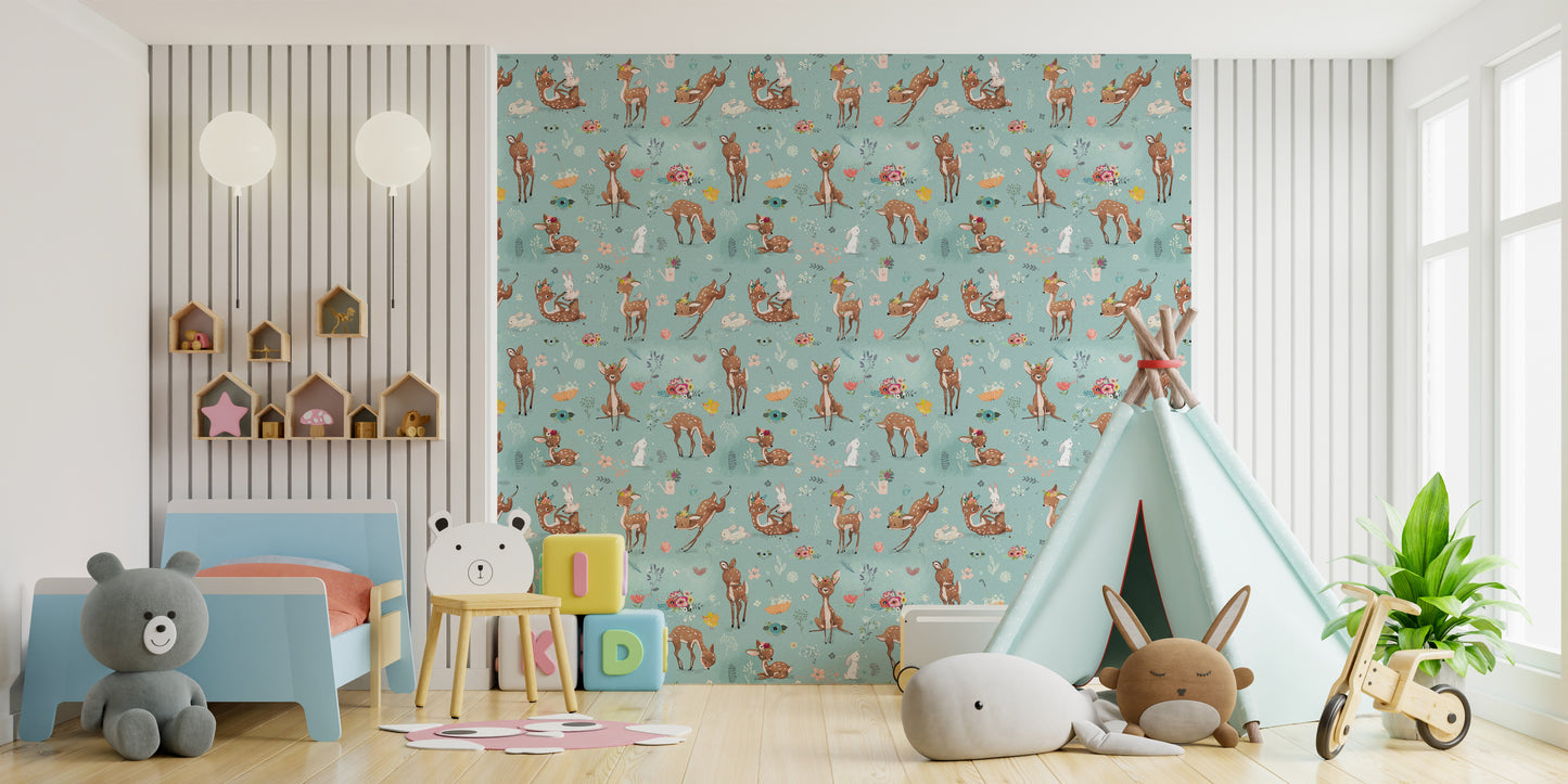 Woodland Deer and Hare Wallpaper Mural