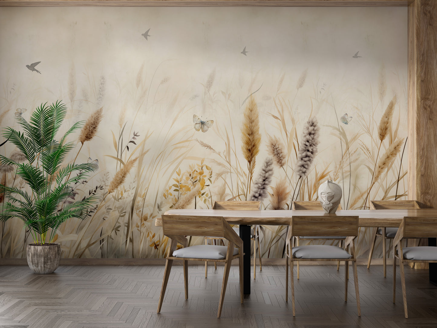 Serene butterfly and grass wallpaper mural view