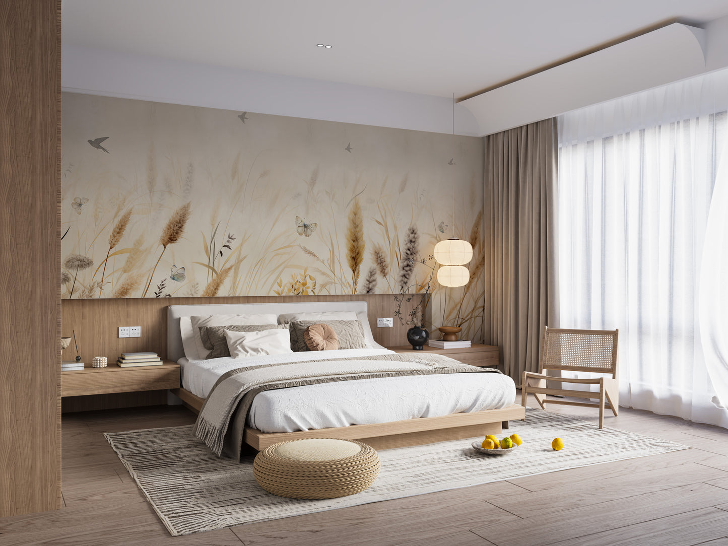 Delicate butterfly wallpaper mural with grasses