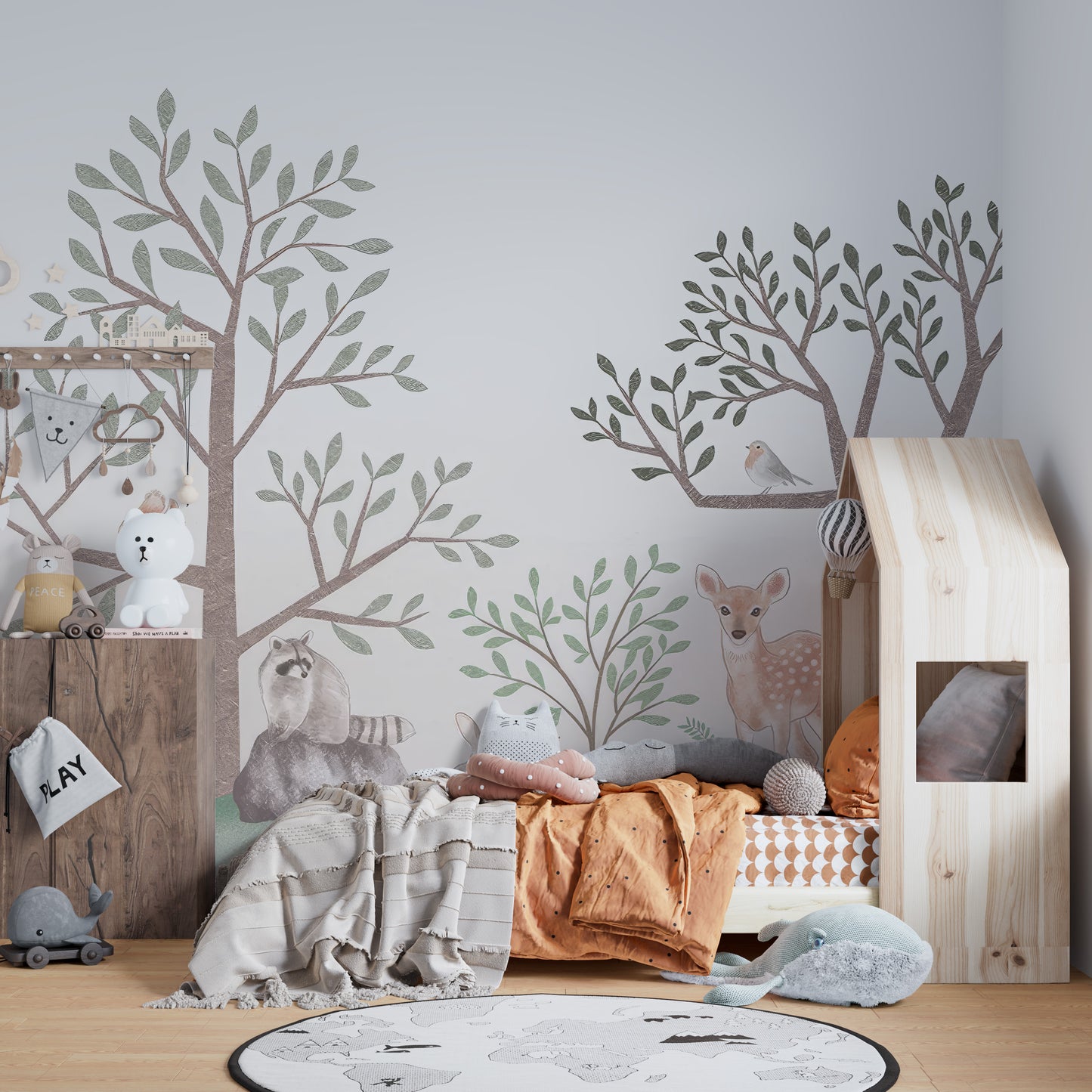 Woodland animals mural with serene forest design
