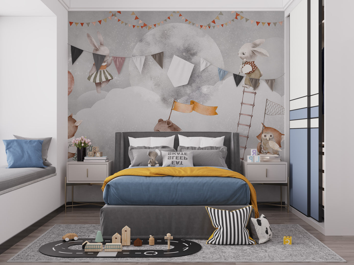 Charming moon bears wallpaper mural art