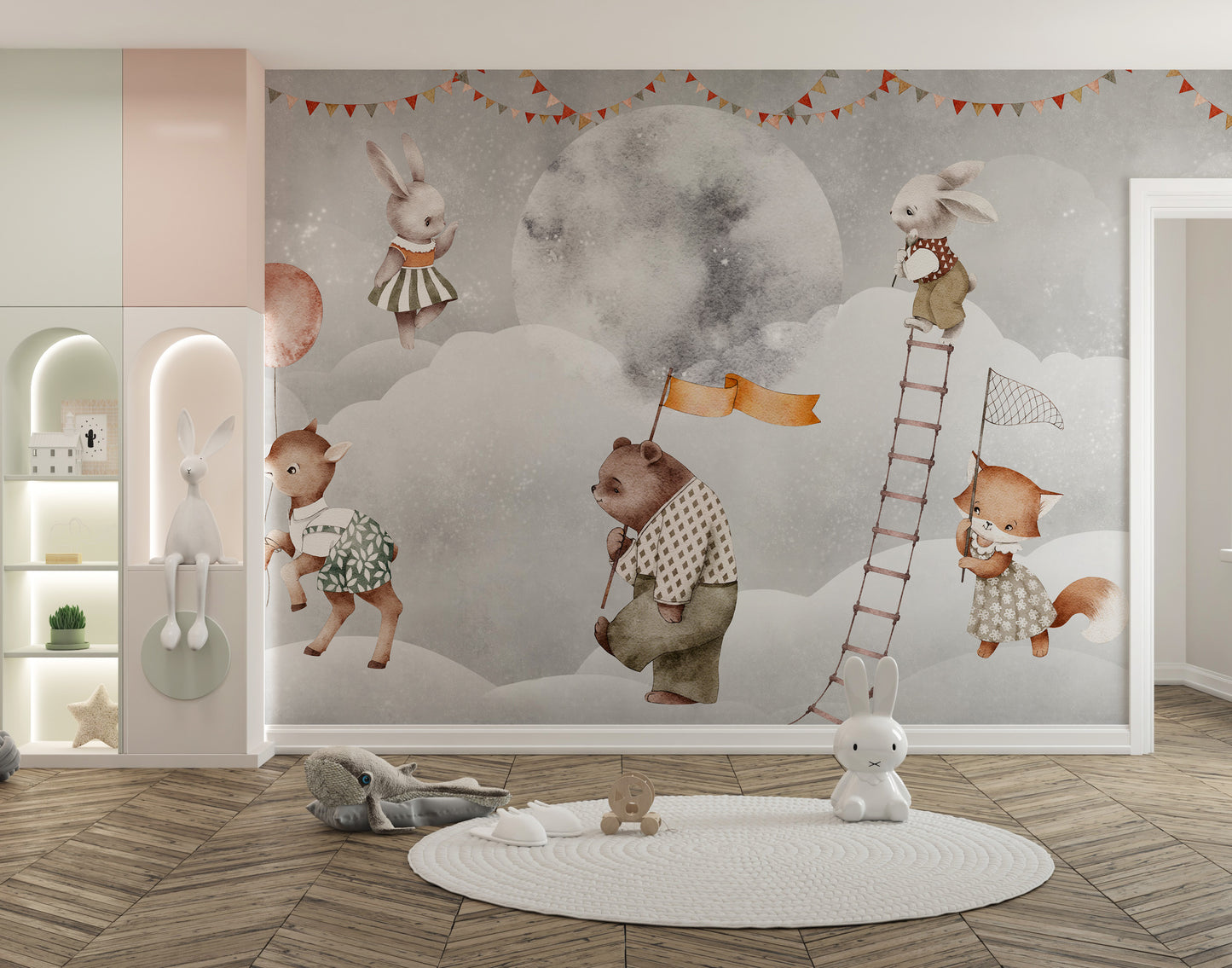 Playful moon bears wallpaper mural print