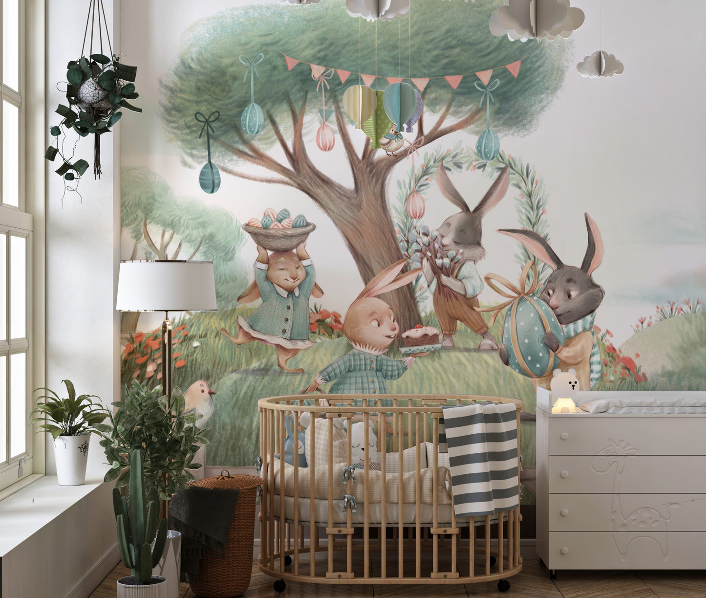 Calm forest view on wallpaper mural art